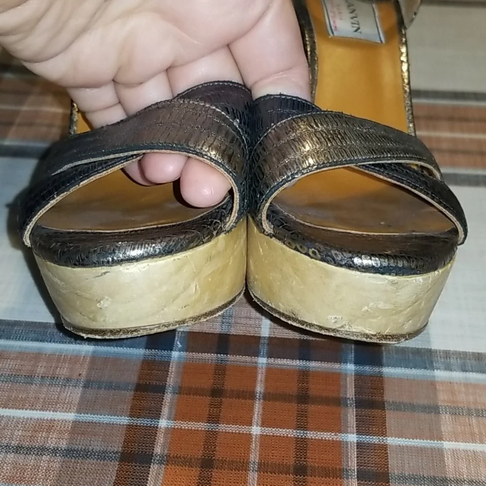 Lanvin Metallic Bronze Brown Espadrille Wedge Sandals